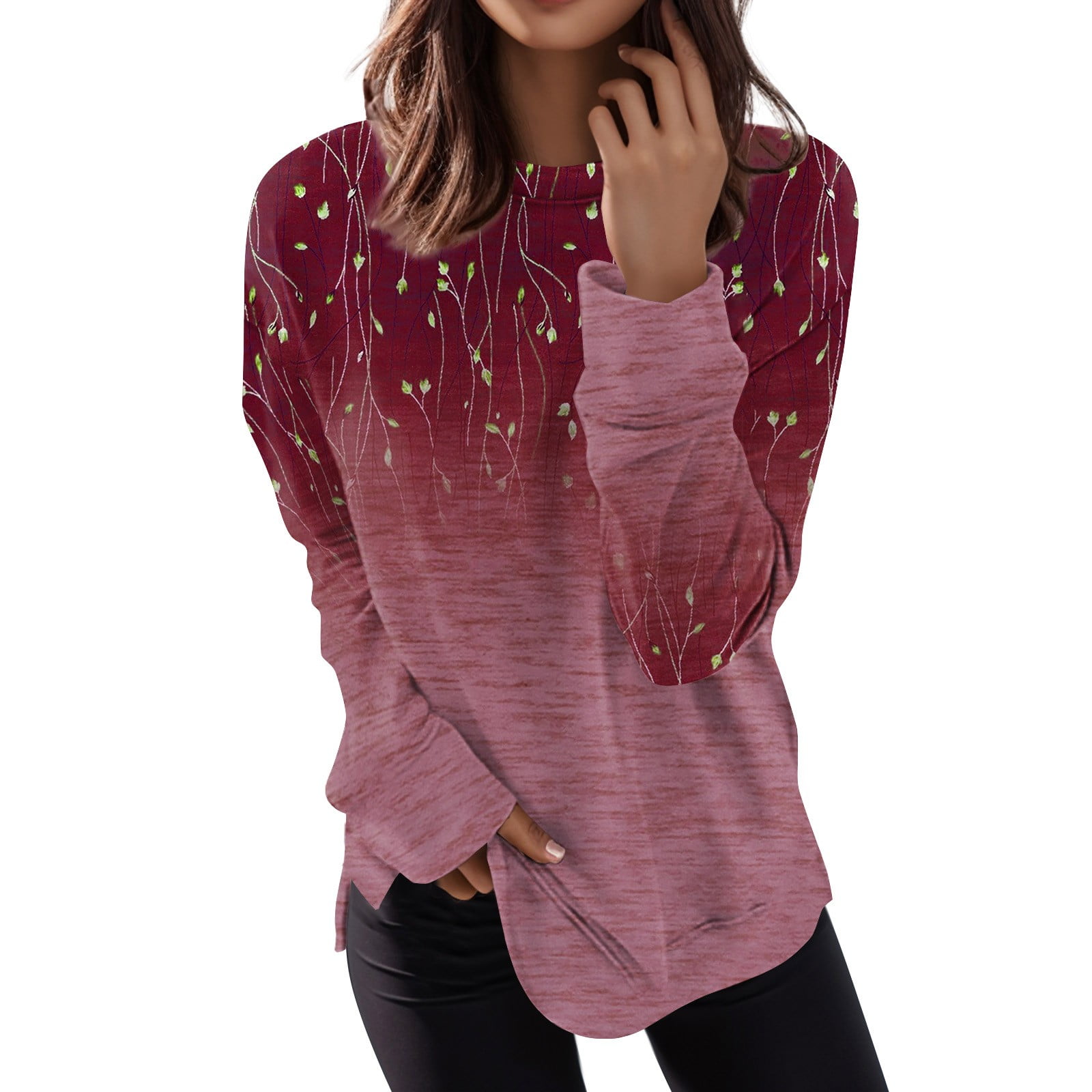 DBAIXID Womens Casual Crewneck Sweatshirt Long Sleeve Tops Cute Floral