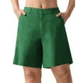 thumbnail image 1 of DBAIXID Shorts for Women Plus Size athletic Lightweight Pull on Wide Straight Leg Stretch Pleated Shorts with Pockets Knee Length Summer Elastic High Waisted Bermuda Shorts Dark Green 4XL, 1 of 7