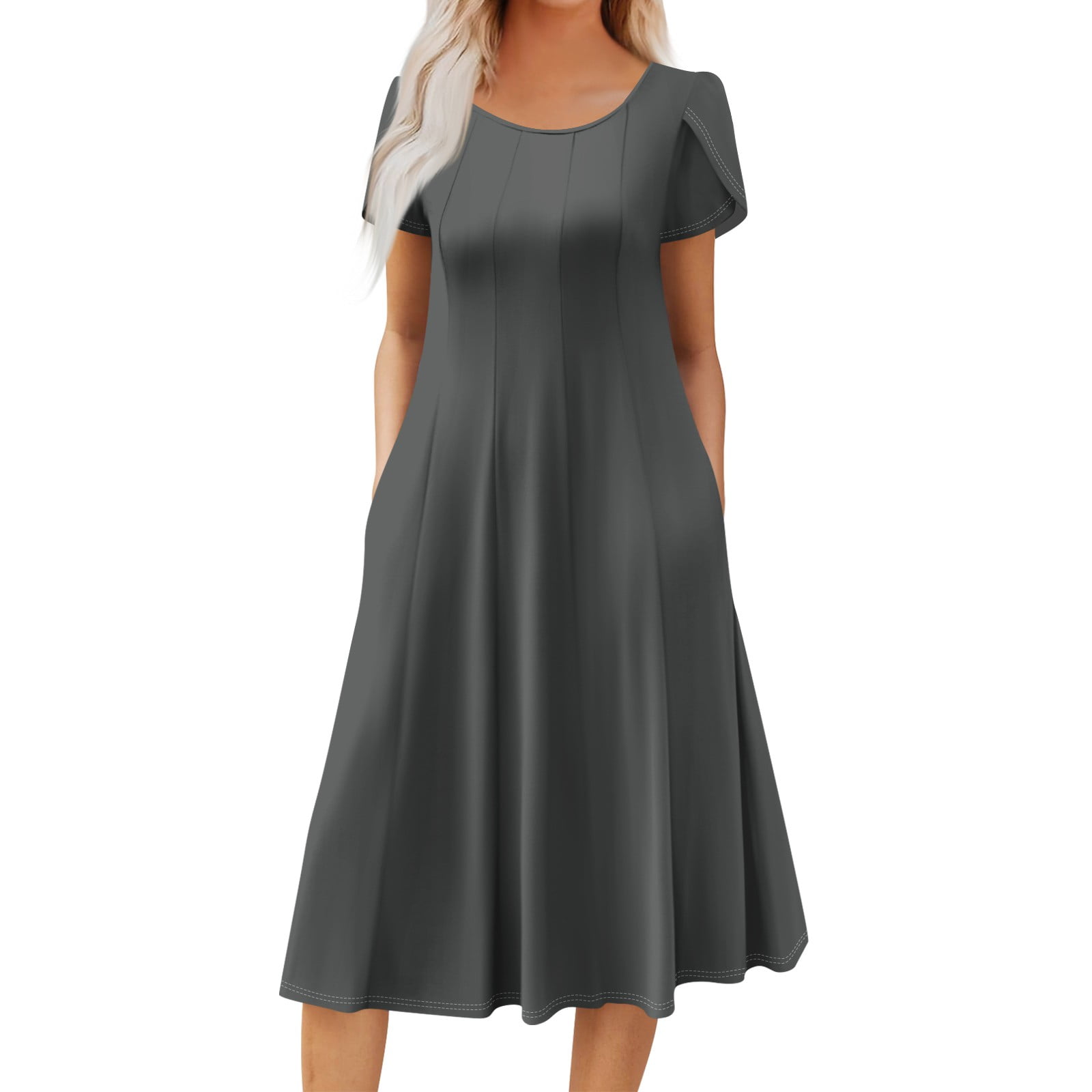 DBAIXID Womens Wedding Guest Dresses with Pocket Ruffle Short Sleeve ...