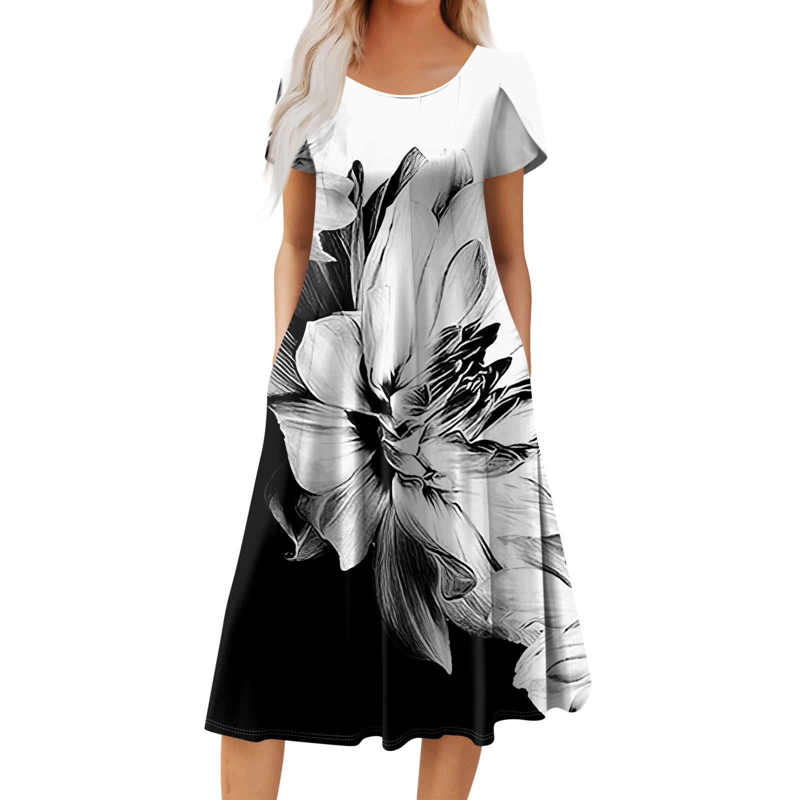 DBAIXID Womens Wedding Guest Dresses with Pocket Ruffle Short Sleeve ...