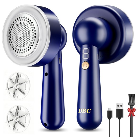 DBC Rechargeable Fabric Shaver and Lint Remover,2.7' Sweater Shaver with 3-Speeds and 6-Leaf Blades, 2hours runtime, 2 Replaceable Blades, Battery Operated,Remove Pilling, Furniture,Fuzz,Lint Ball
