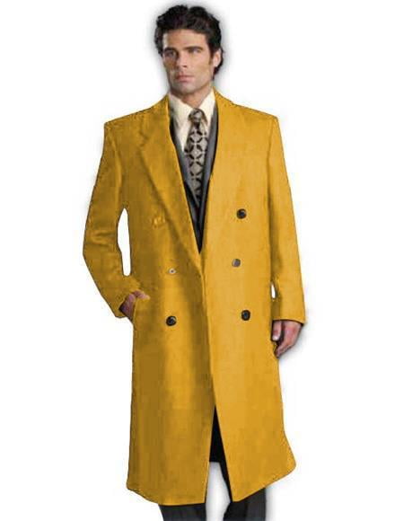 DBCoat Men s Wool Long Designer Men s Wool Men s Peacoat Sale Double Breasted Overcoat Style Full Length Gold