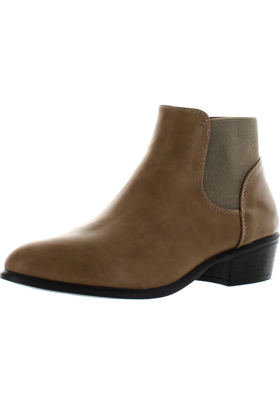 CATORCE-1 Women Elastic Side Zipper Almond Toe Stacked Chunky Heel Booties