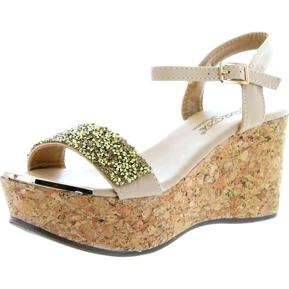 DBDK Womens Laveda-1 Ankle Strap Cork Wedge Platform Sandals