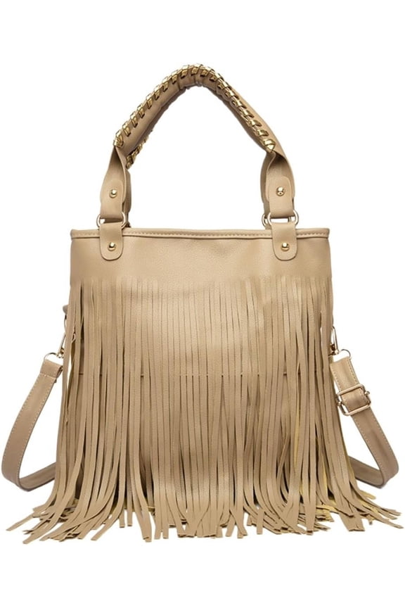 Casual Rivets Fringed Shoulder Handbag for Women,Soft Vegan Leather Hippie Crossbody Purse Bag Hobo Bag