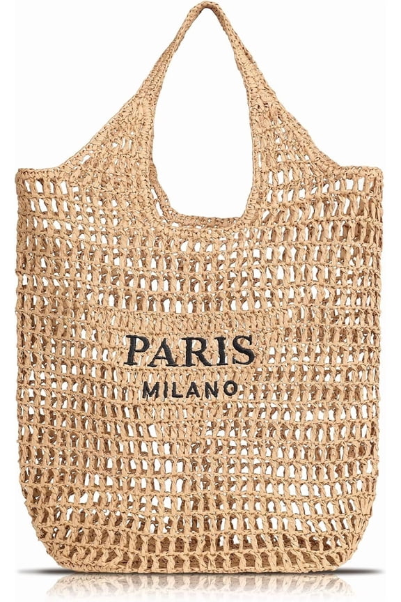 Pleneal Straw Beach Bags for Women - Women Beach Handmade Woven Tote Bag, Summer Mesh Hollow Shoulder Bag for Holiday