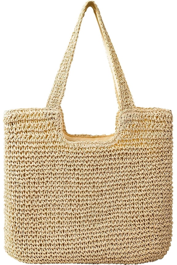 Pleneal Straw Beach Bags for Women - Women Beach Handmade Woven Tote Bag, Summer Mesh Hollow Shoulder Bag for Holiday