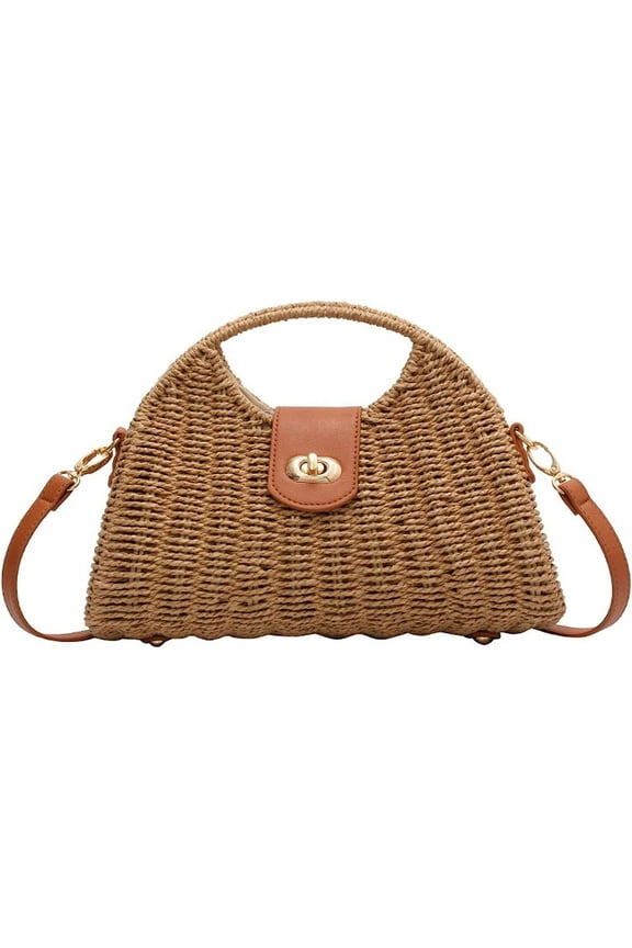Straw Handbags Women Summer Beach Tote Bag Hand Purse Vintage Wicker Woven Basket Boho Rattan Clutch Crossbody Shoulder Bag