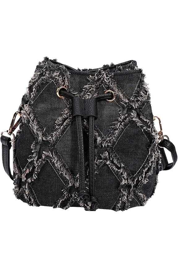 Women's Bucket Bag Denim Shoulder Bag 90s Hobo Handbags Purse Retro Diamond Crossbody Bag