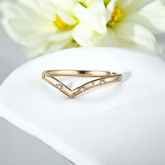 DBESTSTUDIOS 2 MM / Diamond Curved Wedding Band Women Matching Gift Band Rose Gold Handmade Jewelry Unique Stackable Promise Band
