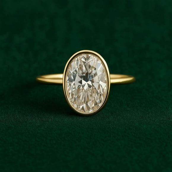 3ct Oval Cut Solitaire Bezel Ring / Oval Bezel Engagement Ring / Oval Cut Bezel Wedding Ring / Oval Cut Diamond Simulant CZ Ring