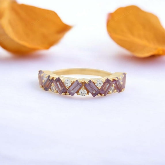 DBESTSTUDIOS 4x2 MM/ 1 CT Baguette Cut Alexandrite Cubic Zirconia Wedding Band Bridal Matching Anniversary Band Birthday Gift For Mom