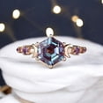 thumbnail image 1 of DBESTSTUDIOS 7 MM / Hexagon Cut Alexandrite Engagement Ring Women Crescent Moon Ring Art Deco Stacking Ring Birthday Gift For Her Purple Amethyst Gold Ring, 1 of 3