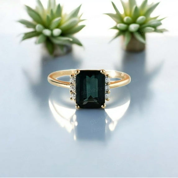 DBESTSTUDIOS 8x6 MM / 2 CT Emerald Cut Blue Topaz Engagement Ring Women Diamond Stacking Ring Unique Design Proposal Ring Birthday Anniversary Gift For Her