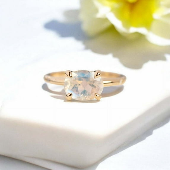 DBESTSTUDIOS 8x6 MM / Natural Rainbow Moonstone Promise Engagement Ring Oval Cut Gemstone Ring Women Handmade Jewelry June Birthstone Ring Bridesmaid Gift Jewelry