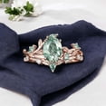 thumbnail image 1 of DBESTSTUDIOS 8x6 MM / Oval Cut Green Moss Agate Anniversary Ring Set Women Diamond Curved Matching Band Rose Gold Engagement Jewelry Art Deco Twig Leaf Ring Statement Gift For Wife, 1 of 3