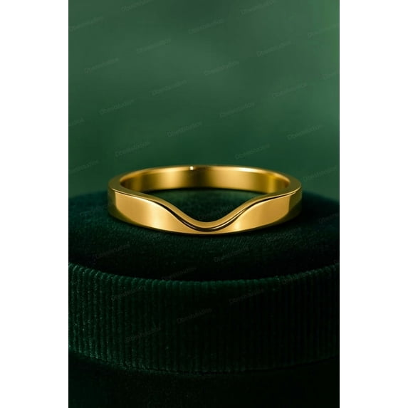 DBESTSTUDIOS Gold Chevron Ring, U Shaped Stacker, Minimalist Wide Band for Everyday Wear, Perfect Anniversary Gift