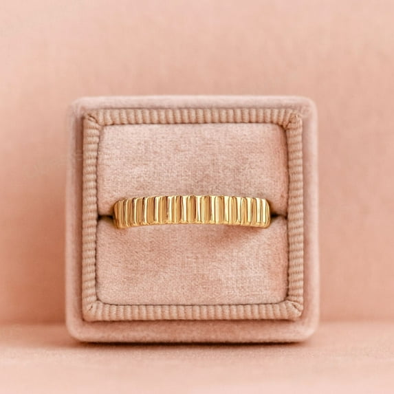 DBESTSTUDIOS Ribbed Wedding Band Yellow Gold Band in Rose, Yellow & White | Thin Minimalist Fine Jewelry Gift for Birthdays Valentine's Day