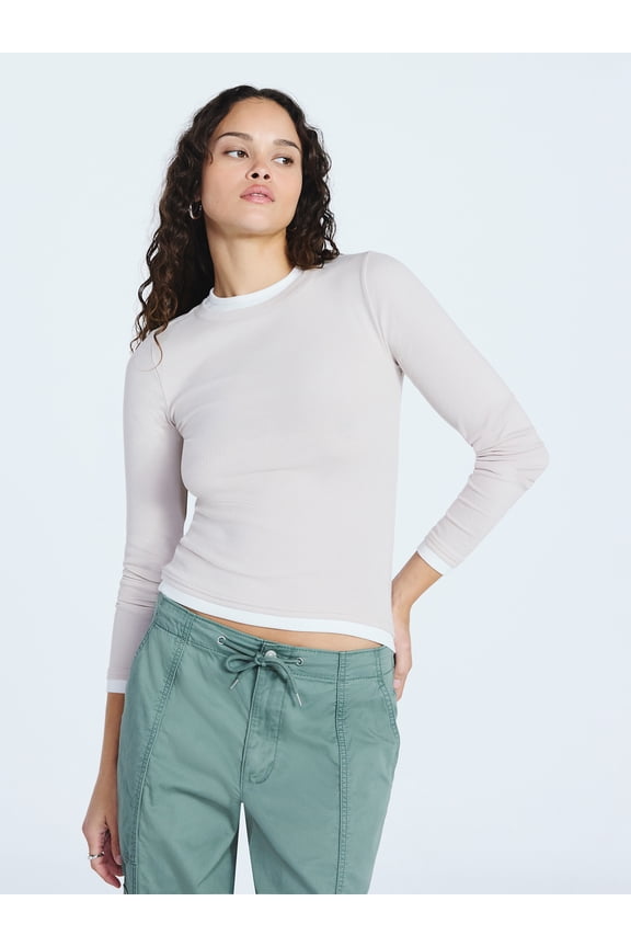 Women’s Double Layer Rib Tee with Long Sleeves, Sizes XS-XXL