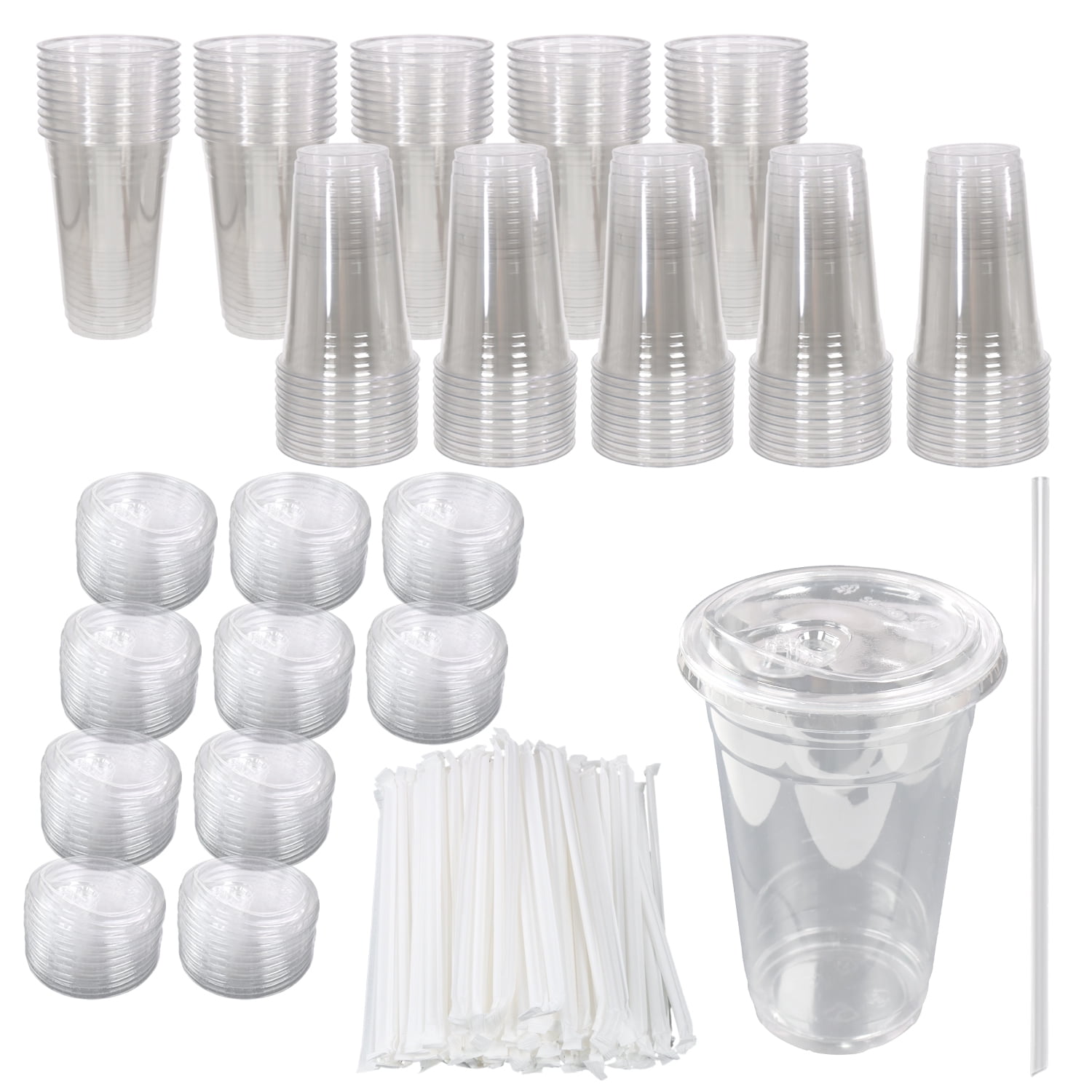 DBOO 100 Pack - 16 oz Clear Plastic Cups with Lids and Straws, Sturdy ...
