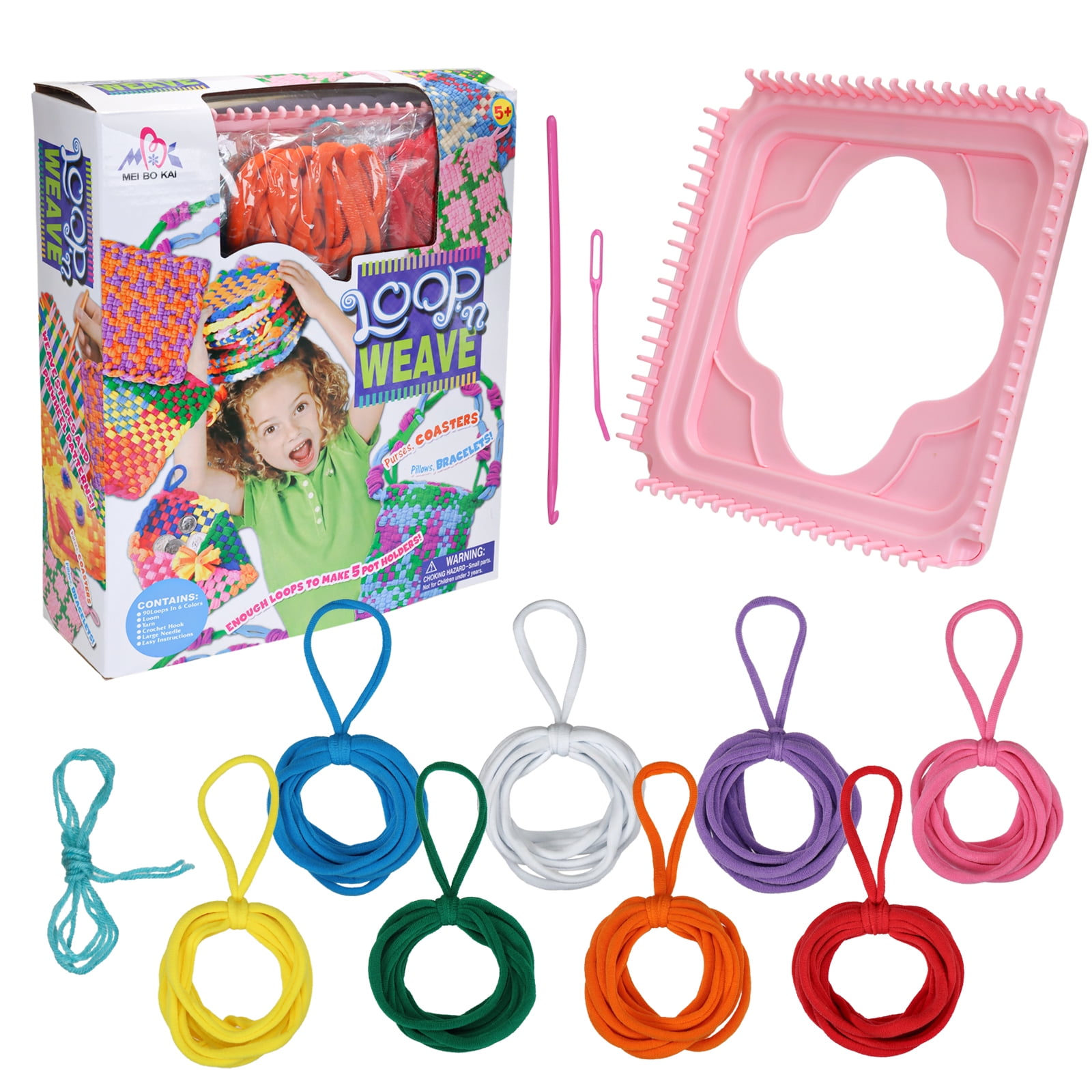 PREBOX Weaving Loom Kit For Kids & Adults – Make 6 Potholders, Includes Loom, Yarn Loops, Hook & More, Great Craft Gift For Ages 6-12