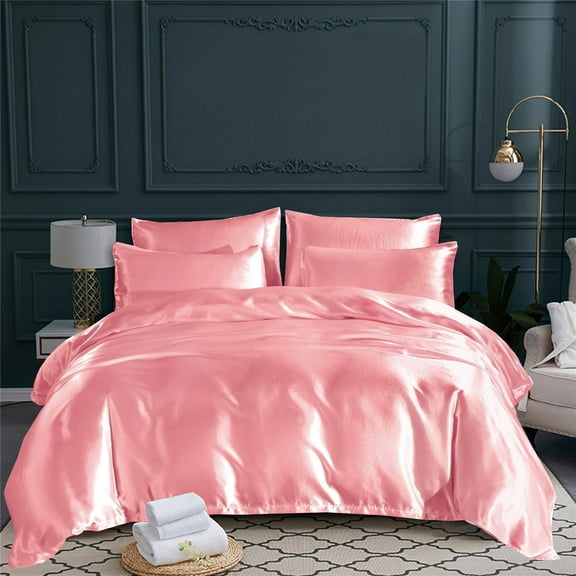DBOZE 3 Pieces Satin Duvet Cover With Zipper Closure Bedding Sets 1800 Series Luxury Rich Silk Silky Super Soft Solid Color Reversible Honeymoon Wrinkle Free (King, Pink)