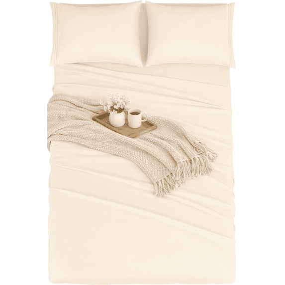 DBOZE Luxury Bed Sheet Set – Super Soft 1800 Series Microfiber Sheets, 16-Inch Deep Pocket, Wrinkle Resistant & Hypoallergenic, 4-Piece Set,Beige,Queen