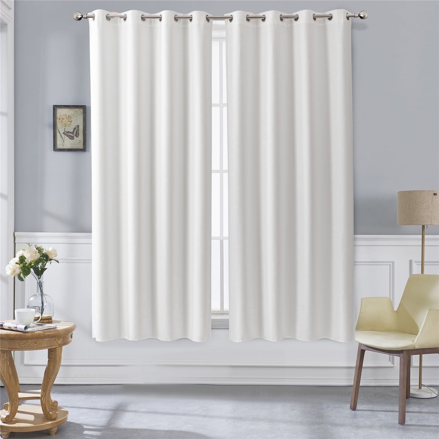 DBOZE Blackout Curtains 52x72 Inch Set of 2, Thermal Insulated Room Darkening Window Curtains with Grommet Top for Bedroom & Living Room(White)