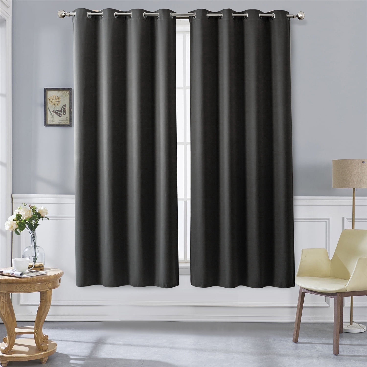 DBOZE Blackout Curtains 42x84 Inch Set of 2, Thermal Insulated Room Darkening Window Curtains with Grommet Top for Bedroom & Living Room (Dark Gray)