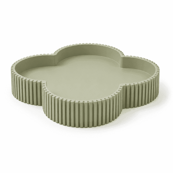 DBOZE Ceramic-Look Clover Decorative Tray, Vanity Tray for Perfume, Jewelry, Candles and Bathroom Countertop, Modern Ribbed Catchall Tray for Coffee Table Décor,Sage Green