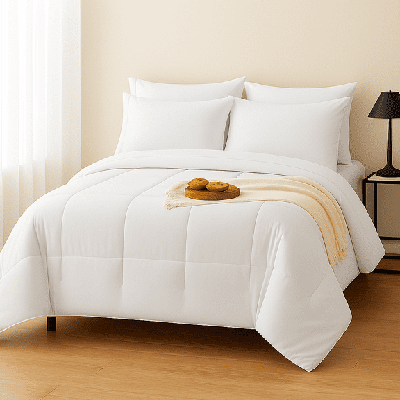 DBOZE King Size 5-Piece Comforter Set Lightweight Down Alternative Bedding, Cotton Blend, Pure White
