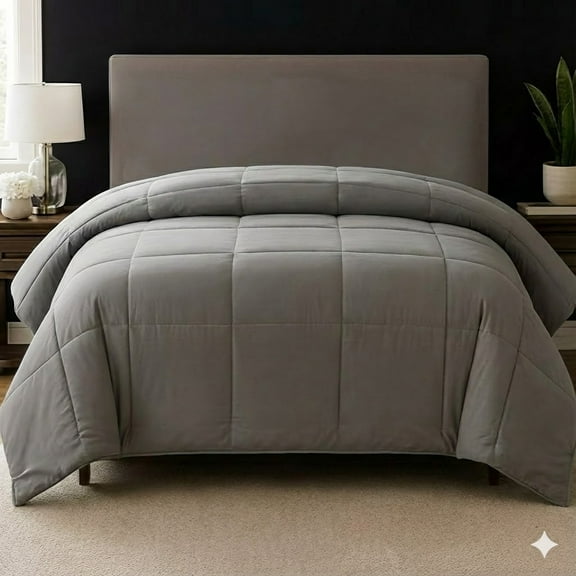 DBOZE Reversible Comforter, All-Season Lightweight Cotton Blend, Hypoallergenic Down Alternative Fill, Breathable & Box-Stitched Design(Gray,King)