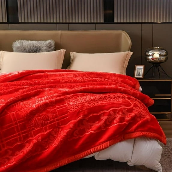 DBOZE King Size Fleece Blanket (85"x95") – 12lbs Heavyweight, 2-Ply Thick Korean Mink, Ultra Soft & Silky Warm Winter Blanket – Red