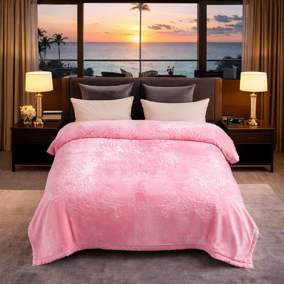 DBOZE King Size 12 lb Heavyweight Plush Blanket – Ultra Soft Thick Microfiber Fleece Throw for Winter, Solid Pink Color
