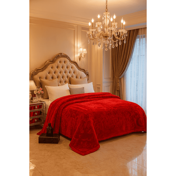 DBOZE Luxurious Heavy Korean Faux Mink Fleece Blanket, 2-Ply Reversible Plush Embossed Weighted Throw, Silky Soft Warmth, King, Royal Red