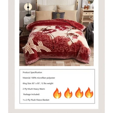 DBOZE Heavy Korean Faux Mink Fleece Blanket, 2 Ply Reversible Silky Soft Plush Warm Heavy the Best Winter Blanket King Size, Red Wine/Cream Colors