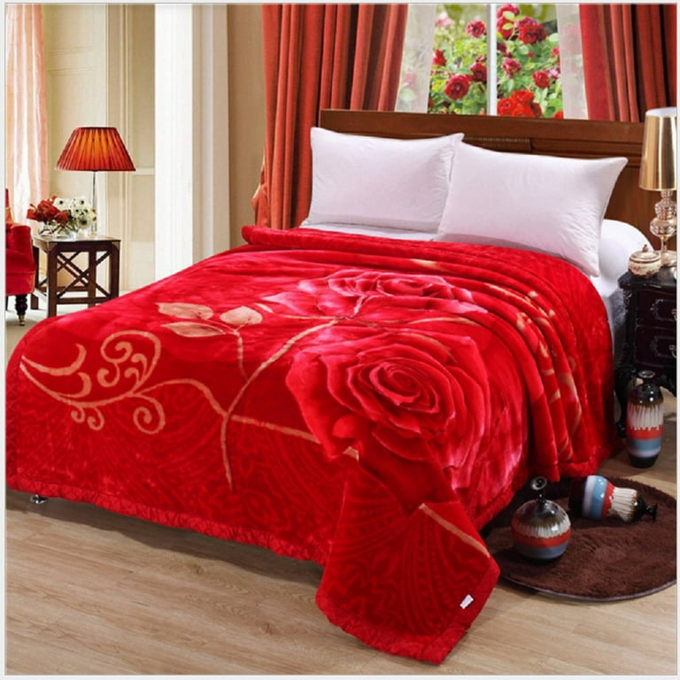DBOZE Heavy Weight Ultra Silky Soft Mink Style Heavy Duty Winter Warm 1 Ply Bed Blanket King Size 12 pounds Red Gold Colors