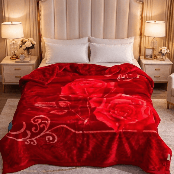 DBOZE Heavy Weight Ultra Silky Soft Mink Style Heavy Duty Winter Warm 2 Ply Bed Blanket King Size, 12 pounds, Red/Gold Colors
