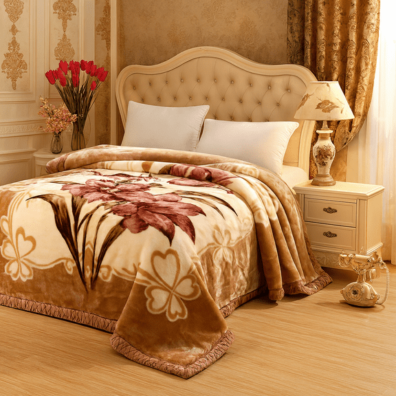 DBOZE King Size, Heavy Korean Mink Blanket Heavy Single Ply, Soft and Warm, Thick Raschel Blanket, Color: Orange/Cream