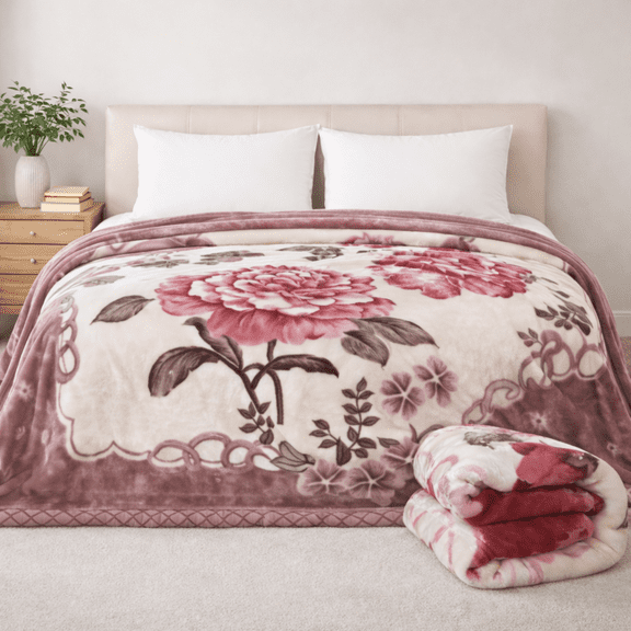 DBOZE LUXURY, Warm Heavy Plush Korean Style Blanket, 2 Ply Reversible Silky Touch Velvet Warm Plush Fleece Blanket (King Size, Lavender/Cream)