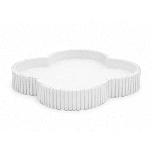 DBOZE Modern Clover-Shaped Decorative Tray, 7 Inch Vanity Organizer for Perfume, Jewelry, Candles and Coffee Table Decor, Sculptural Catchall Tray with Textured Edge, White