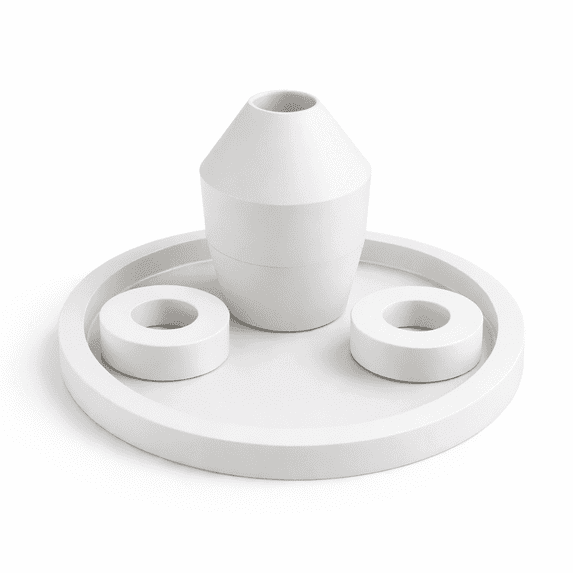 DBOZE Modern Minimalist Coffee Table Decor Set – Round Tray, Sculptural Vase & Candle Holders, Matte White Home Decor for Living Room, Bedroom, Bathroom