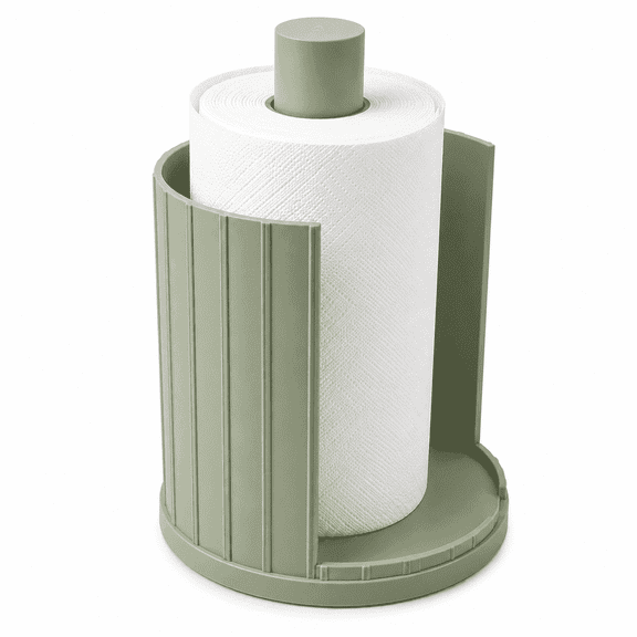 DBOZE Modern Fluted Paper Towel Holder for Countertop, Open-Side Kitchen Roll Holder with Protective Side Panels, Freestanding Paper Towel Stand for Kitchen, Coffee Bar, Bathroom and RV,Sage Green
