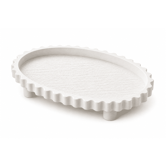 DBOZE Modern Oval Decorative Tray – Textured Matte Finish with Raised Legs, 10” x 6.5” x 1.5” Vanity Tray for Bathroom, Coffee Table, Jewelry & Candle Display,(White)