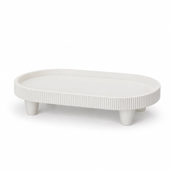 DBOZE Modern Oval Decorative Tray – Textured Matte Finish with Raised Legs, 10” x 6.5” x 2” Vanity Tray for Bathroom, Coffee Table, Jewelry & Candle Display,(White)