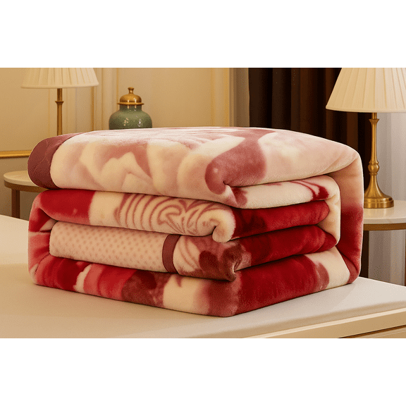 DBOZE Premium King Plush Fleece Blanket  Extra Thick  Double-Layer Bed Blanket, Ultra Soft & Warm (King, Deep Burgundy/Cream)
