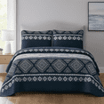 thumbnail image 1 of DBOZE Reversible Cotton Blend 3 Piece Embroidered Quilt Set Elegant Bedspread with Decorative Pillow Shams All Season Coverlet,(Cal King Size,Dark Blue), 1 of 11