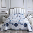 thumbnail image 1 of DBOZE Reversible Cotton Blend 3-Piece Embroidery Pattern Elegant Bedding Quilt Set with Embroidered Decorative Shams Soft Bedspread & Coverlet Set, Cal King, Blue/White, 1 of 5