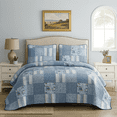 thumbnail image 1 of DBOZE American Traditional Floral Quilt Set Reversible Lightweight Sateen Bedspread with Matching Shams for All Seasons(King Size, Blue), 1 of 9