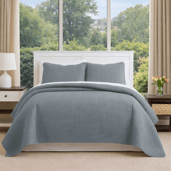 DBOZE Oversized King 3 Piece Lightweight Quilt Set Soft Cotton Blend Bedspread with Diamond Embroidery Gray
